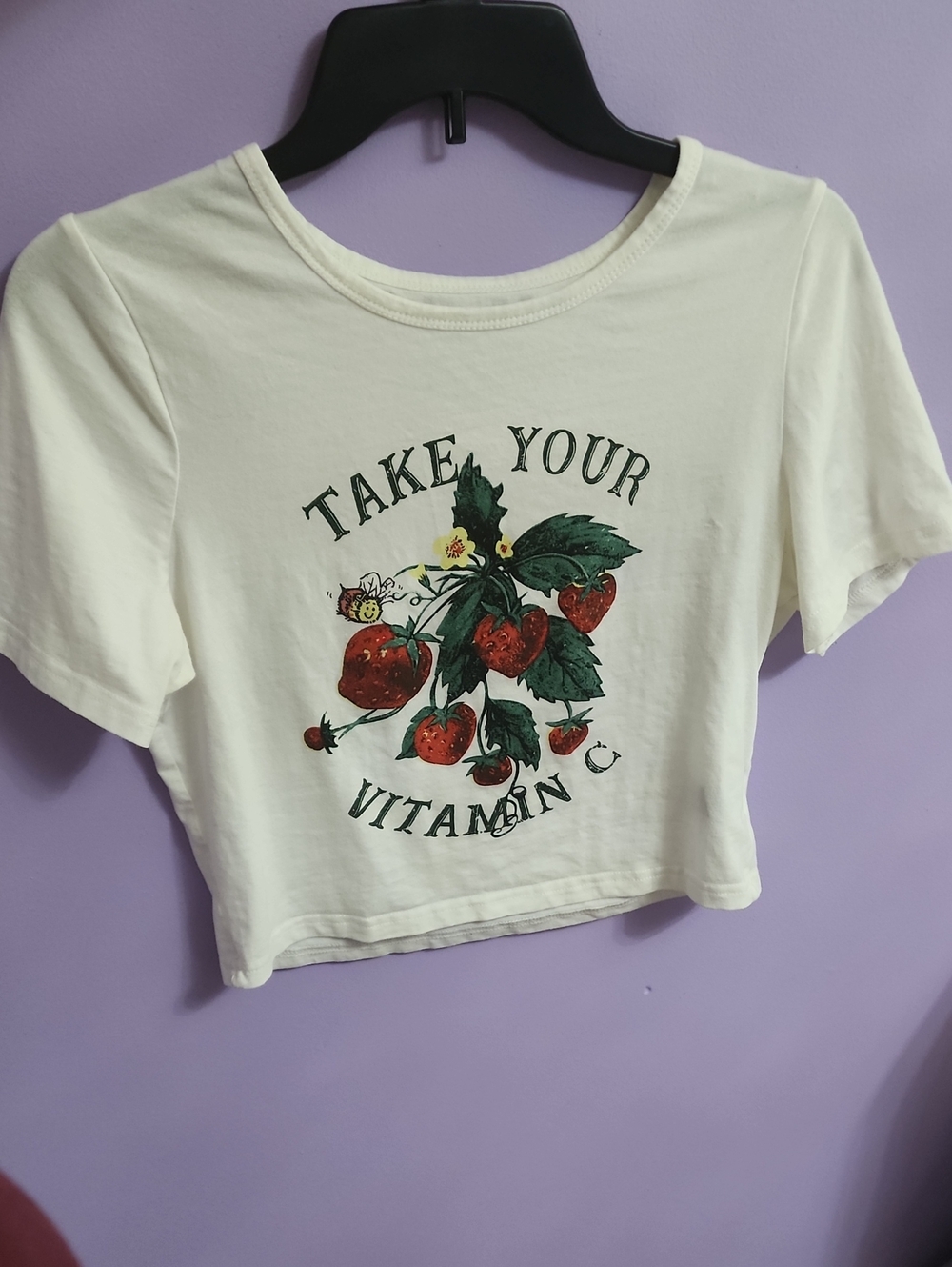 White Strawberry Graphic Crop Tee - Take Your Vitamin C